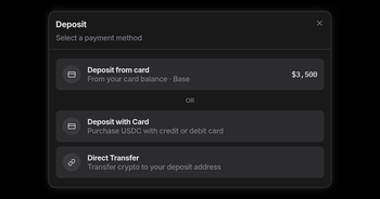 Deposit dialog with funding options for the trading account